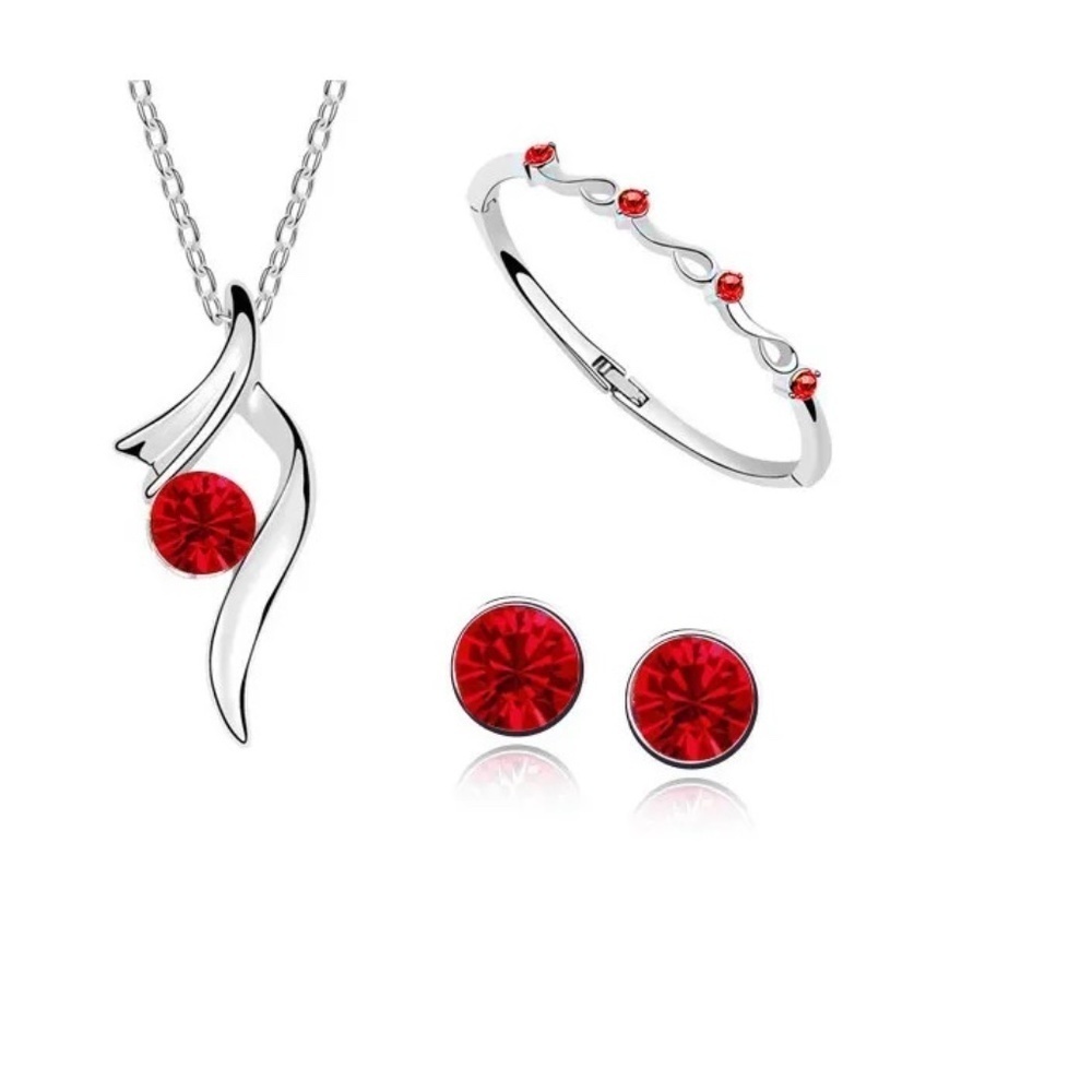 *SOLANA* 4-Pc Silver x Red Zircon Fashion Jewelry Set